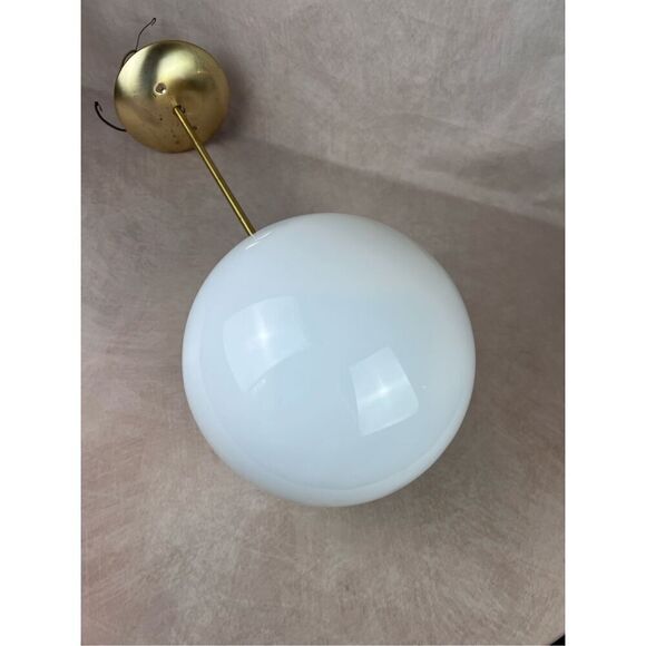Vintage MCM 1970s Glass Globe Pendant Light Brass - Picture 4 of 13